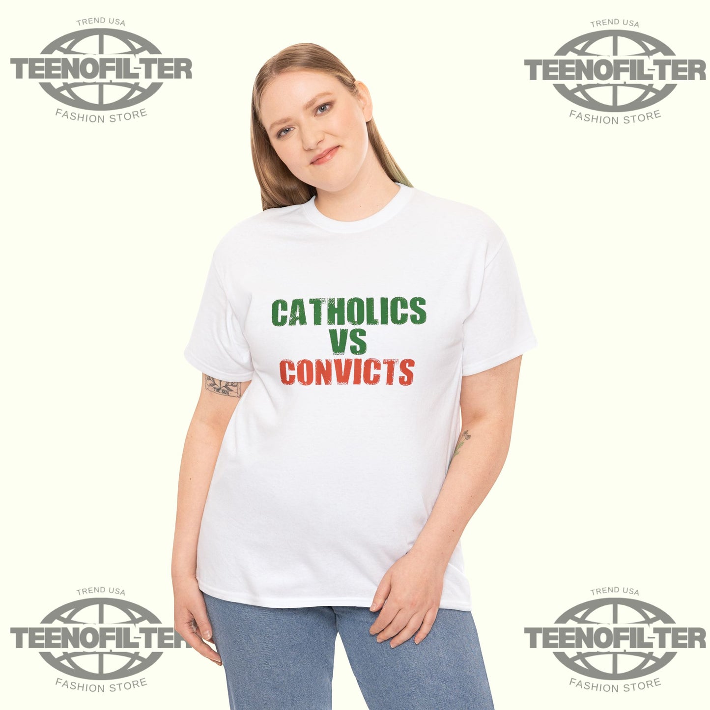 Catholics vs Convicts T-Shirt — Retro Rivalry Faith & Football Tee - Tee No Filter