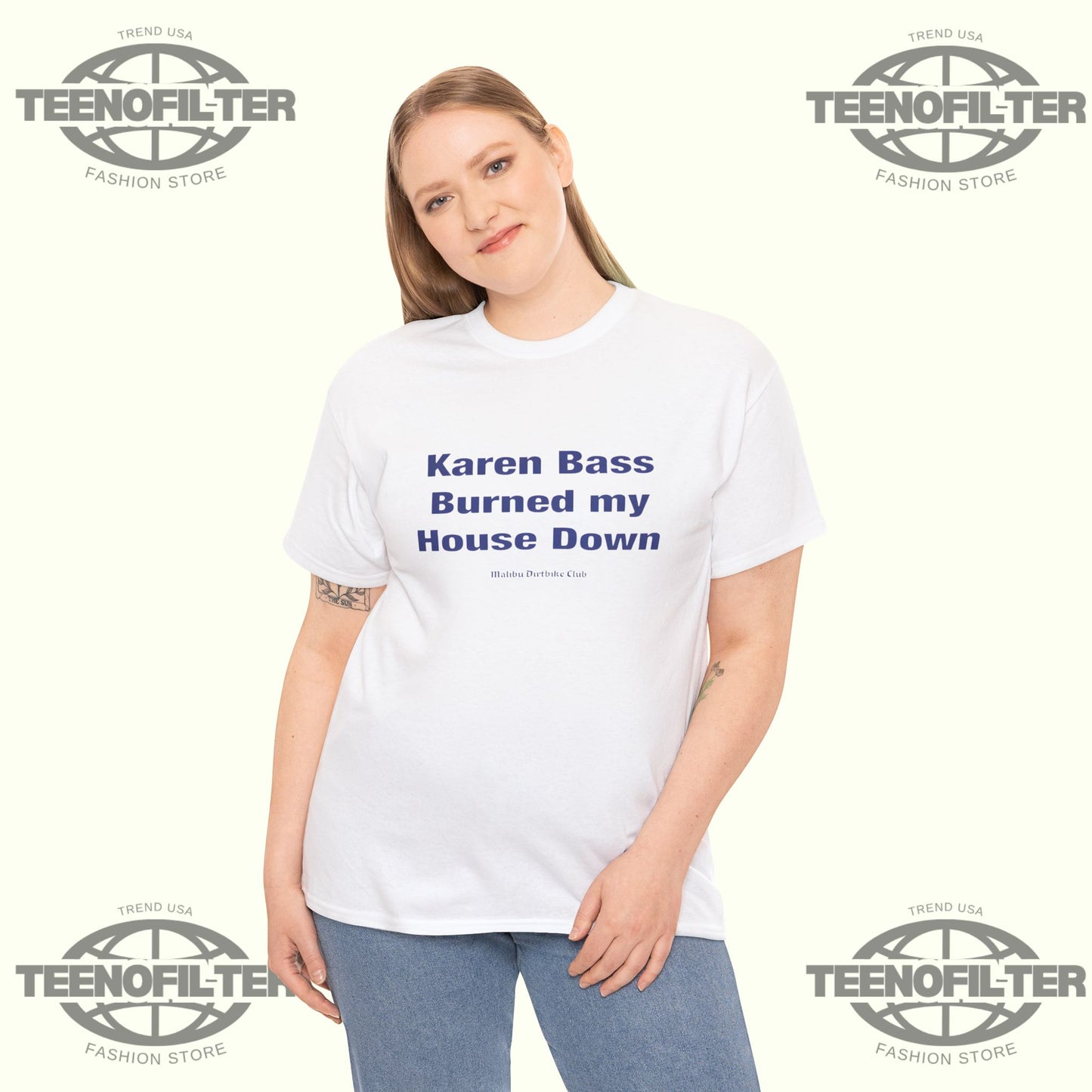 Karen Bass Burned My House Down Malibu Dirtbike Club T-Shirt - Tee No Filter