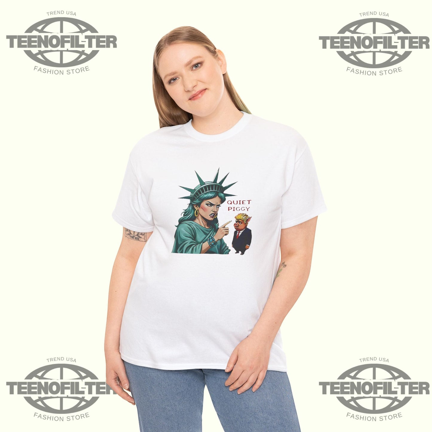 Statue of Liberty Quiet Piggy Trump T-Shirt Printify