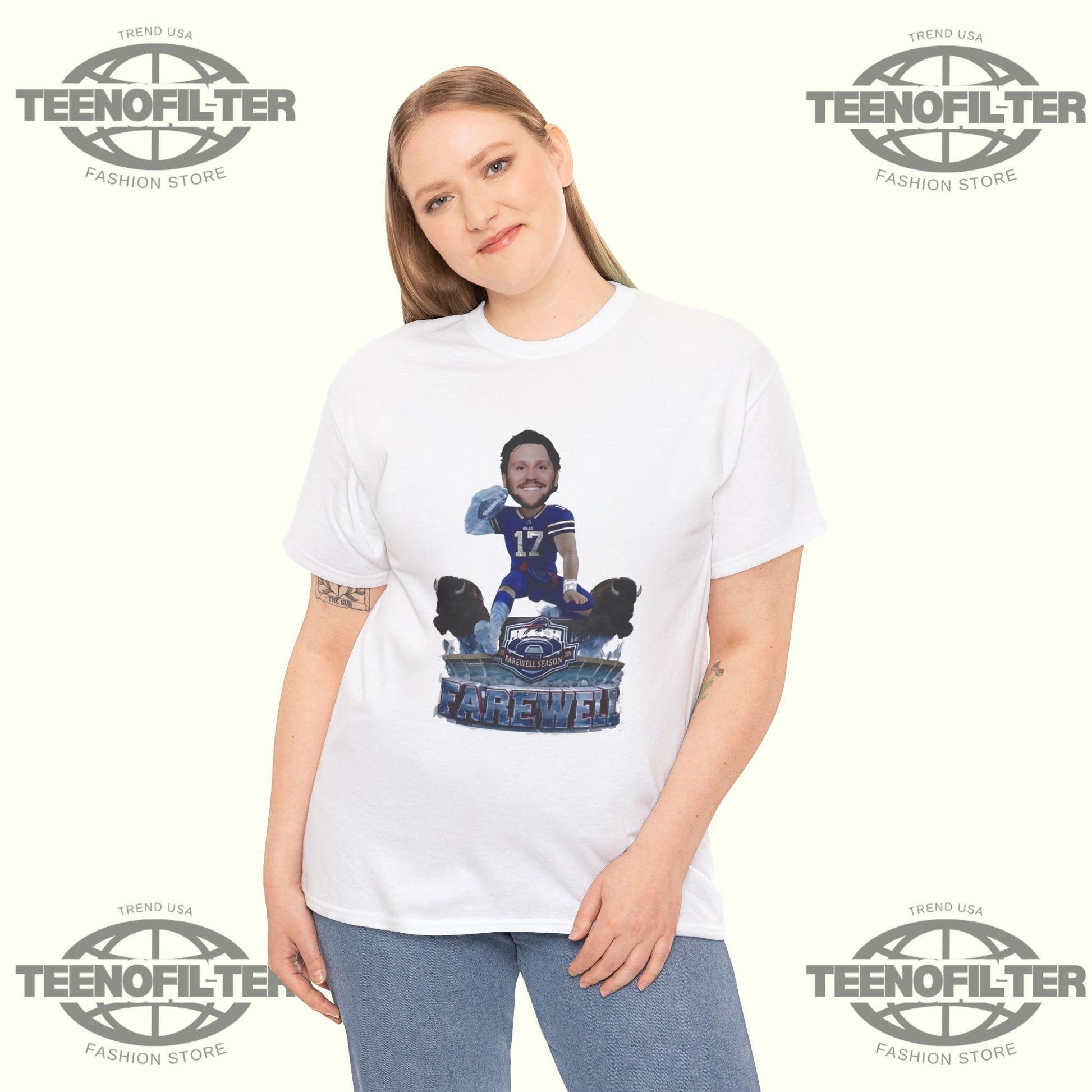 Jack Josh Allen Buffalo Bills Hurdle Over Highmark Stadium Farewell Season caricature T-shirt - Tee No Filter