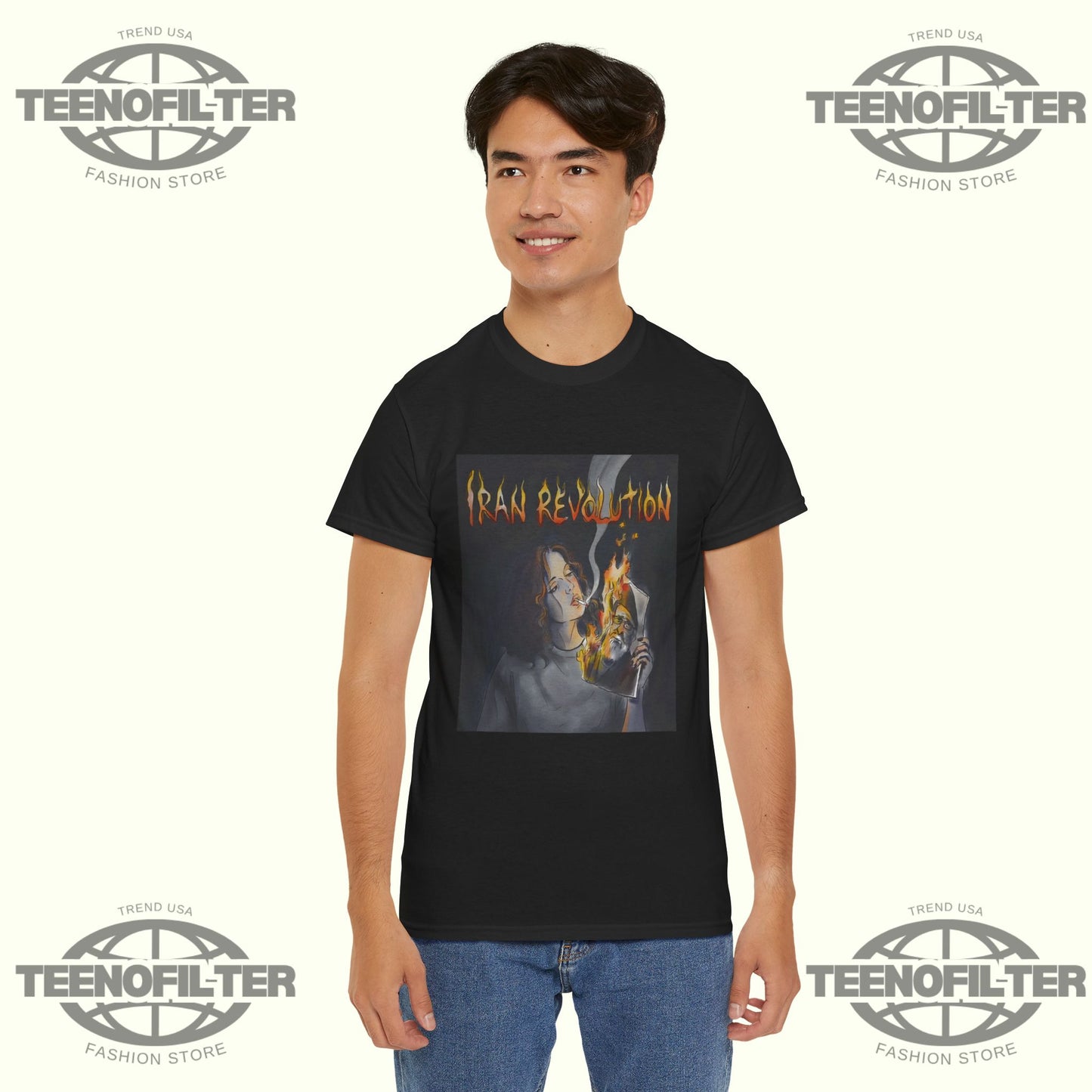 Iranian Lady Burning Khamenei Photo T-Shirt – Viral Protest Art Tee Inspired by Iran’s Women of Resistance - Tee No Filter