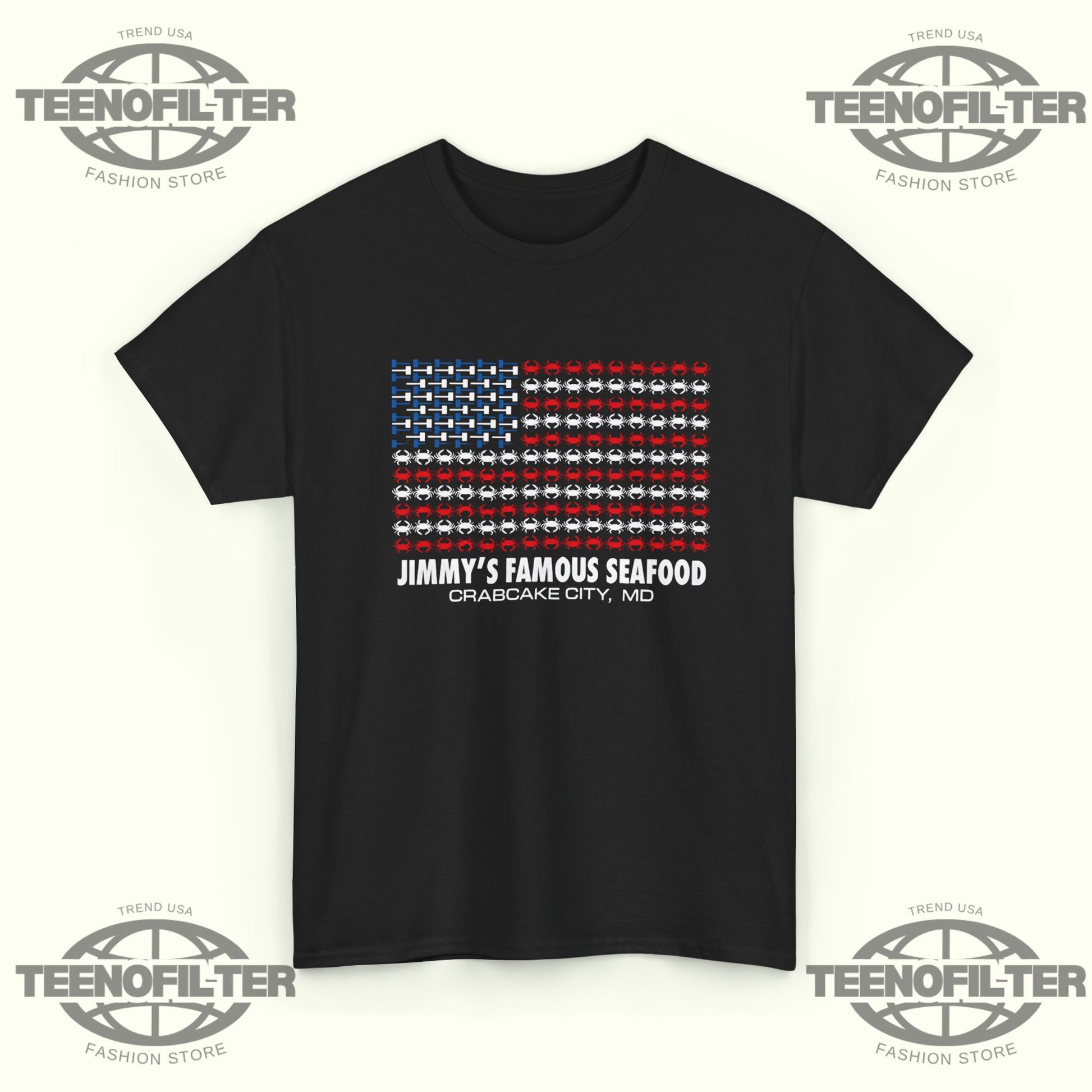 Jimmy’s Famous Seafood Crab Flag T-Shirt – Baltimore Blue Crab Patriotic Tee - Tee No Filter