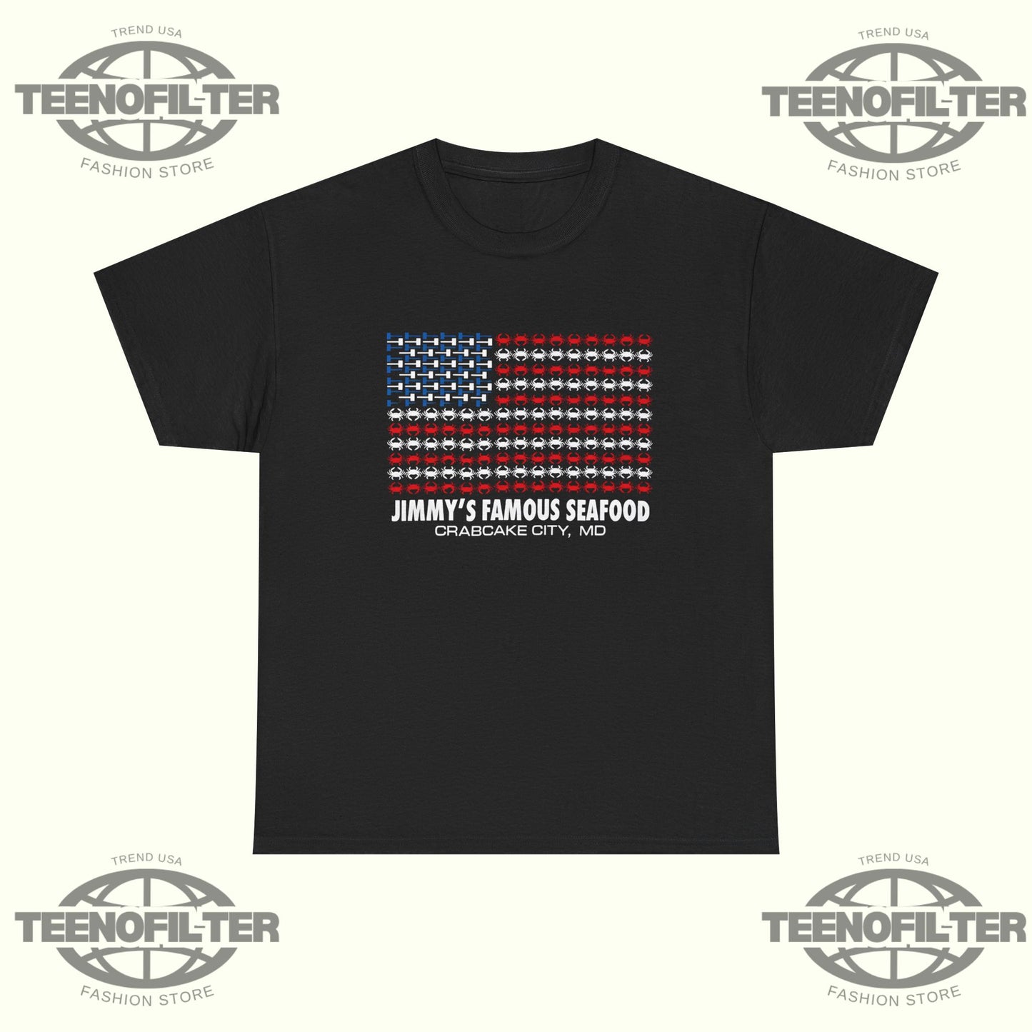 Jimmy’s Famous Seafood Crab Flag T-Shirt – Baltimore Blue Crab Patriotic Tee - Tee No Filter