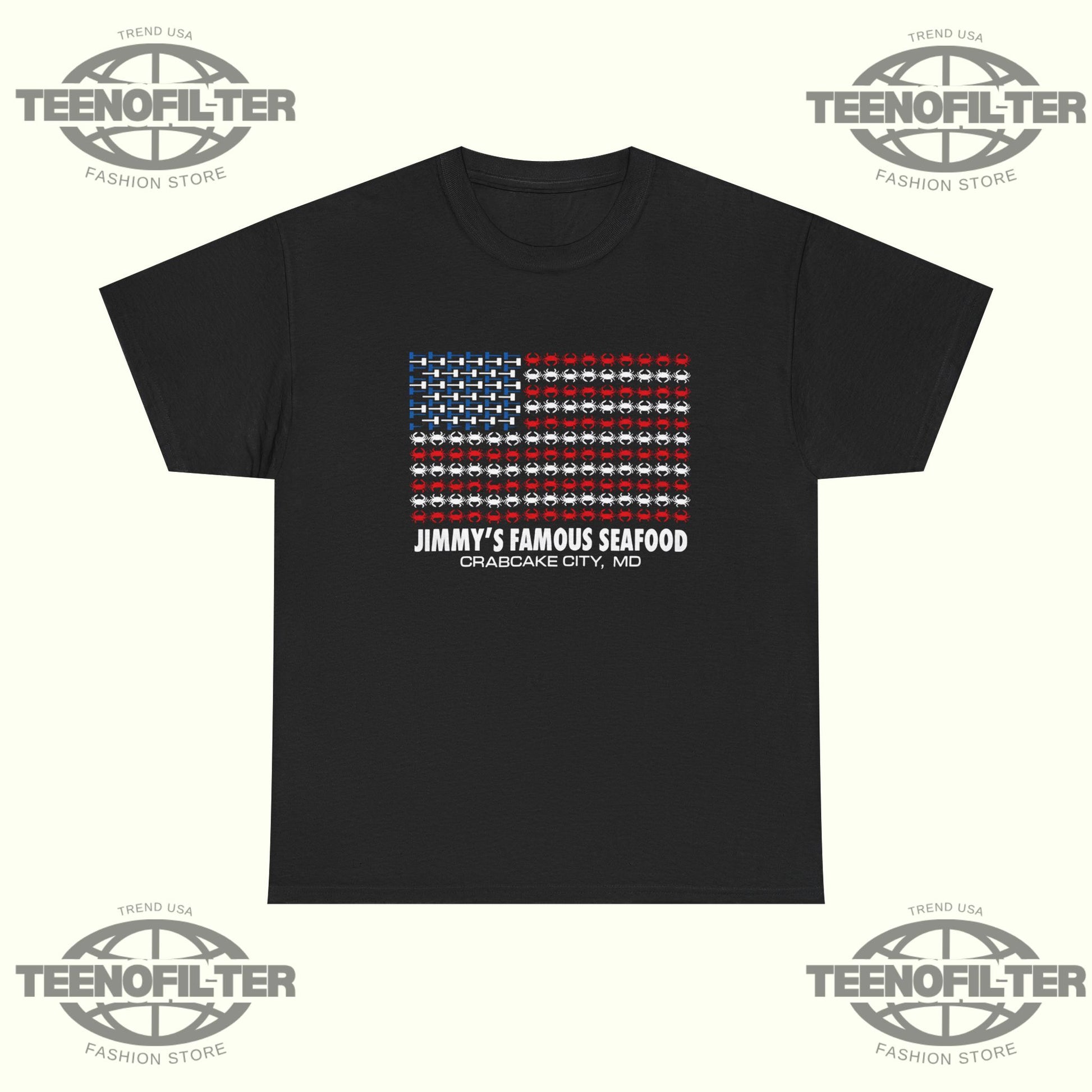 Jimmy’s Famous Seafood Crab Flag T-Shirt – Baltimore Blue Crab Patriotic Tee - Tee No Filter