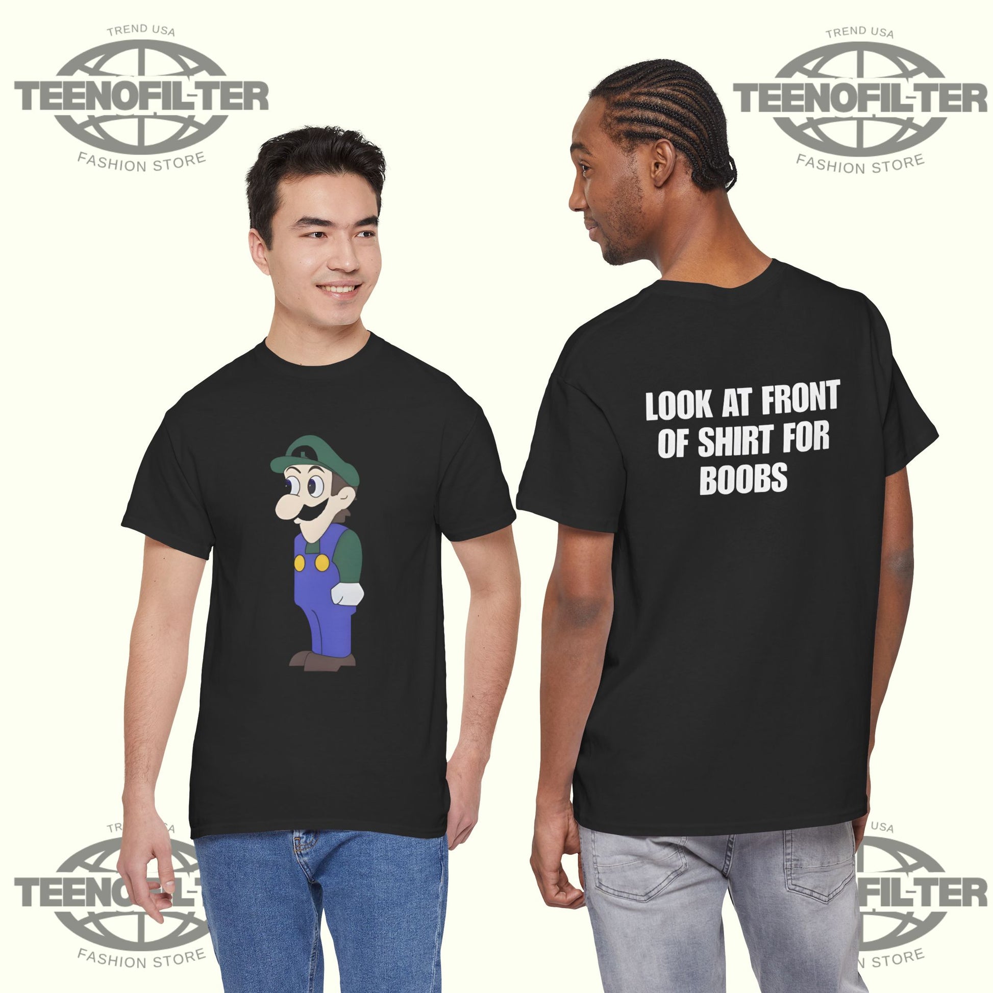 Look at Front of Shirt for Boobs Luigi T-Shirt – Funny Viral Meme Tee for Internet Humor Lovers - Tee No Filter