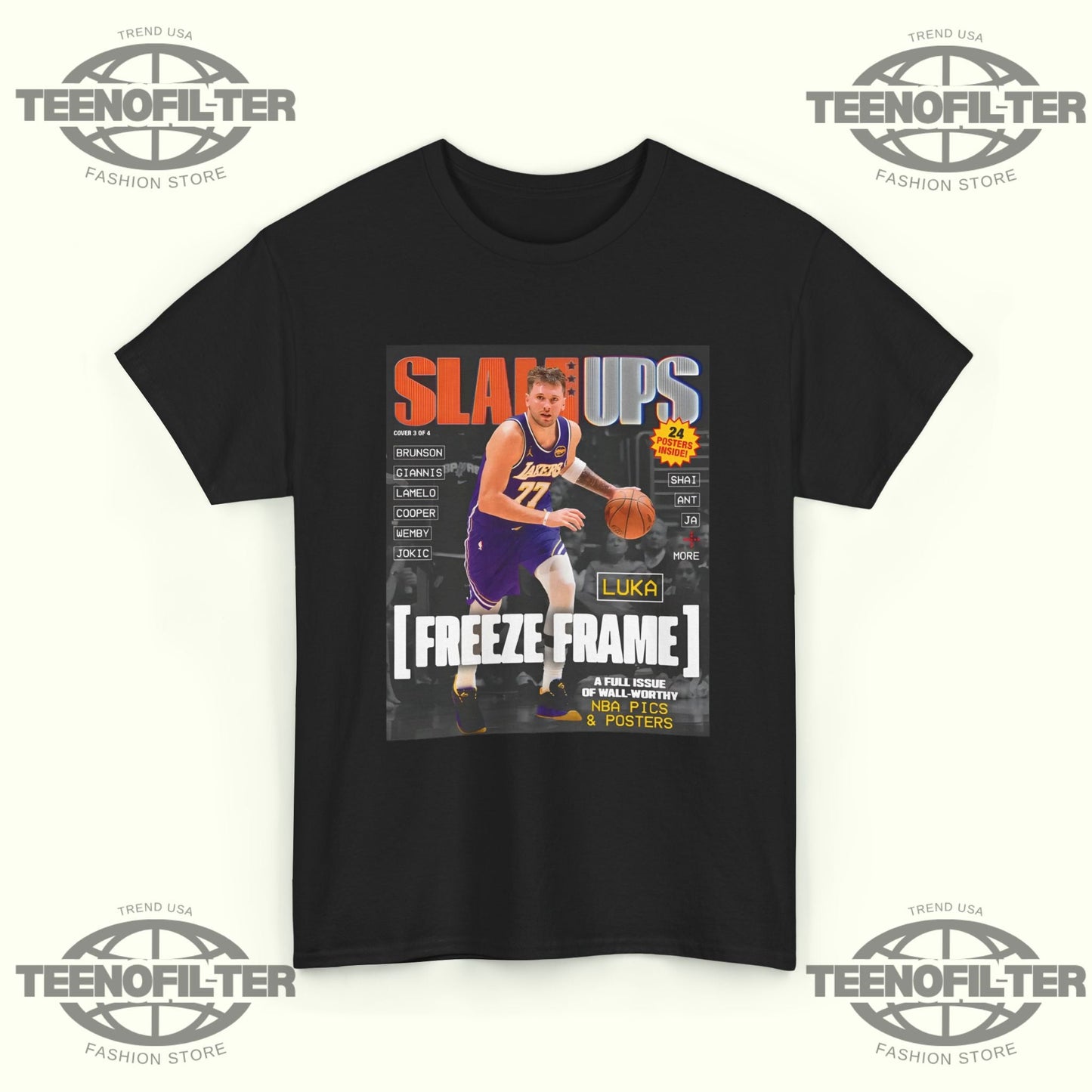 SLAMUPs Luka Dončić Magazine T-Shirt – NBA Streetwear Essential Printify