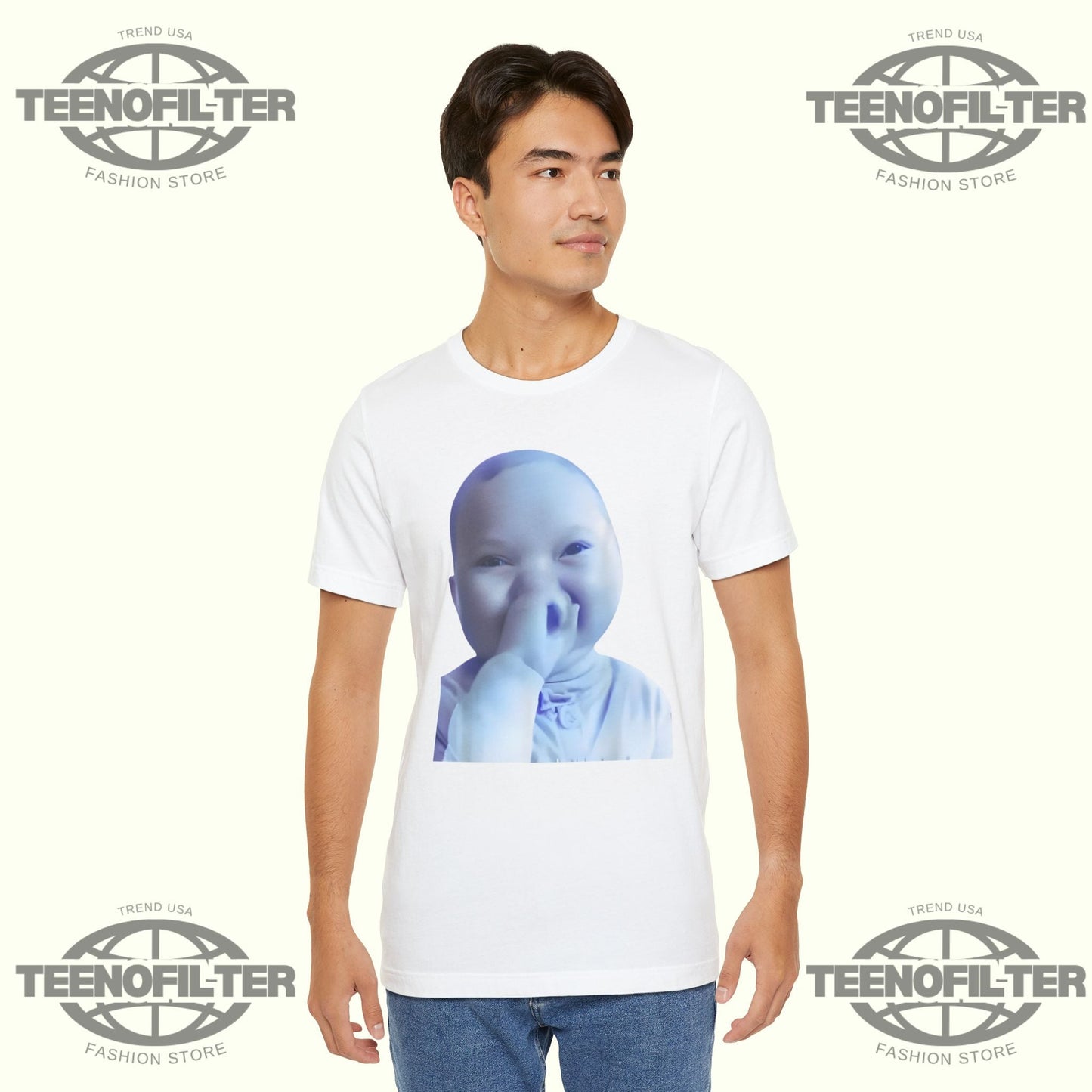 AI Baby Holding Laugh Meme Viral Trend T-Shirt Printify