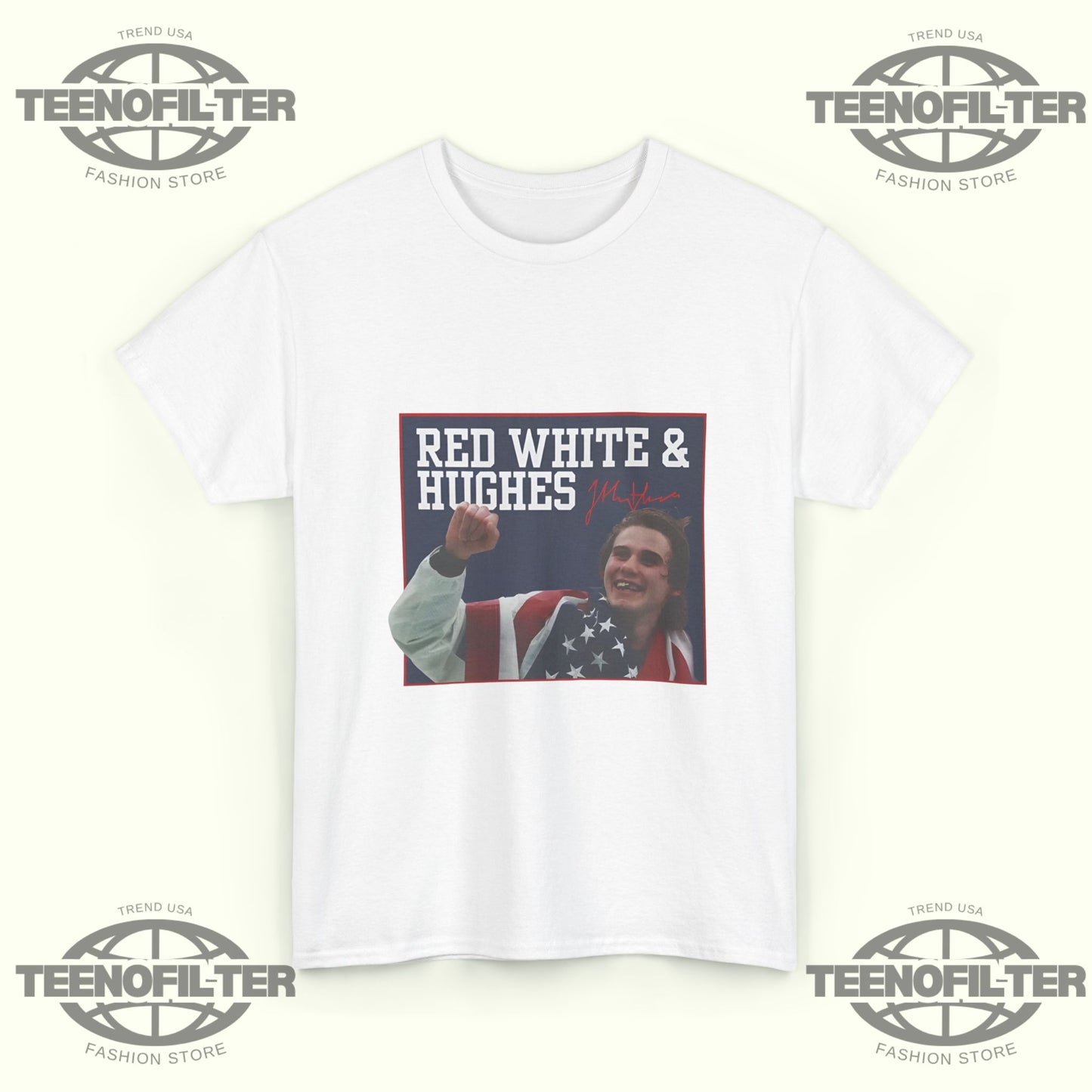 USA Hockey Red, White & Hughes Gold Medal Overtime Hero T-Shirt - Tee No Filter