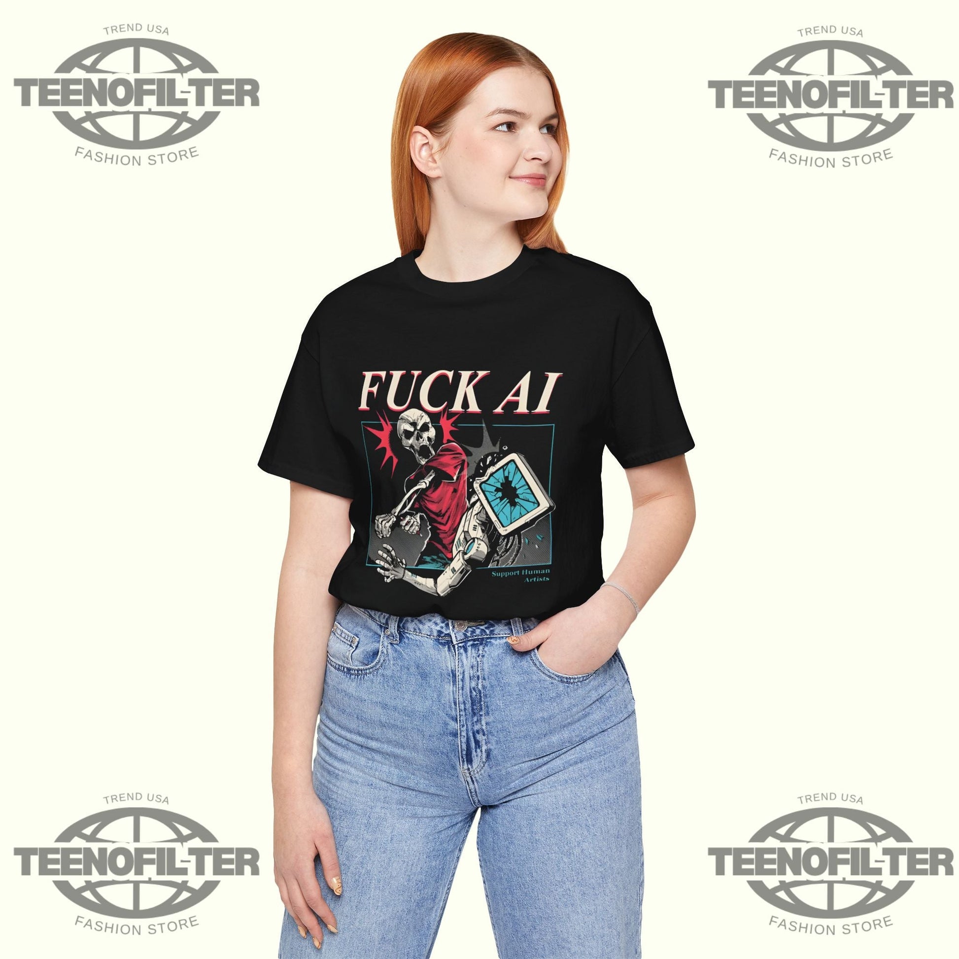 Fuck AI Support Human Artists T-Shirt Printify