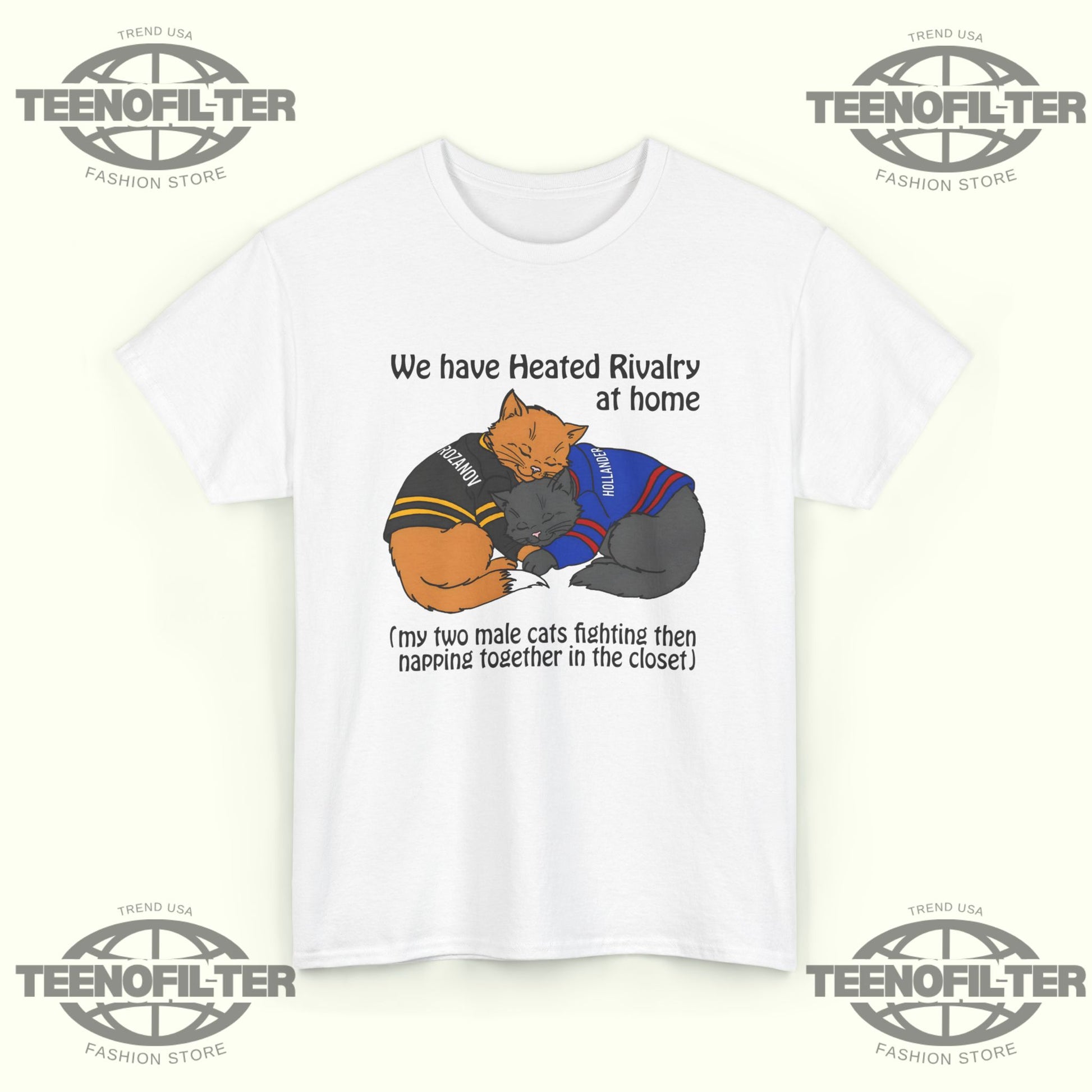 We Have Heated Rivalry At Home My Two Male Cats Fighting Then Napping Together In The Closet T-shirt - Tee No Filter