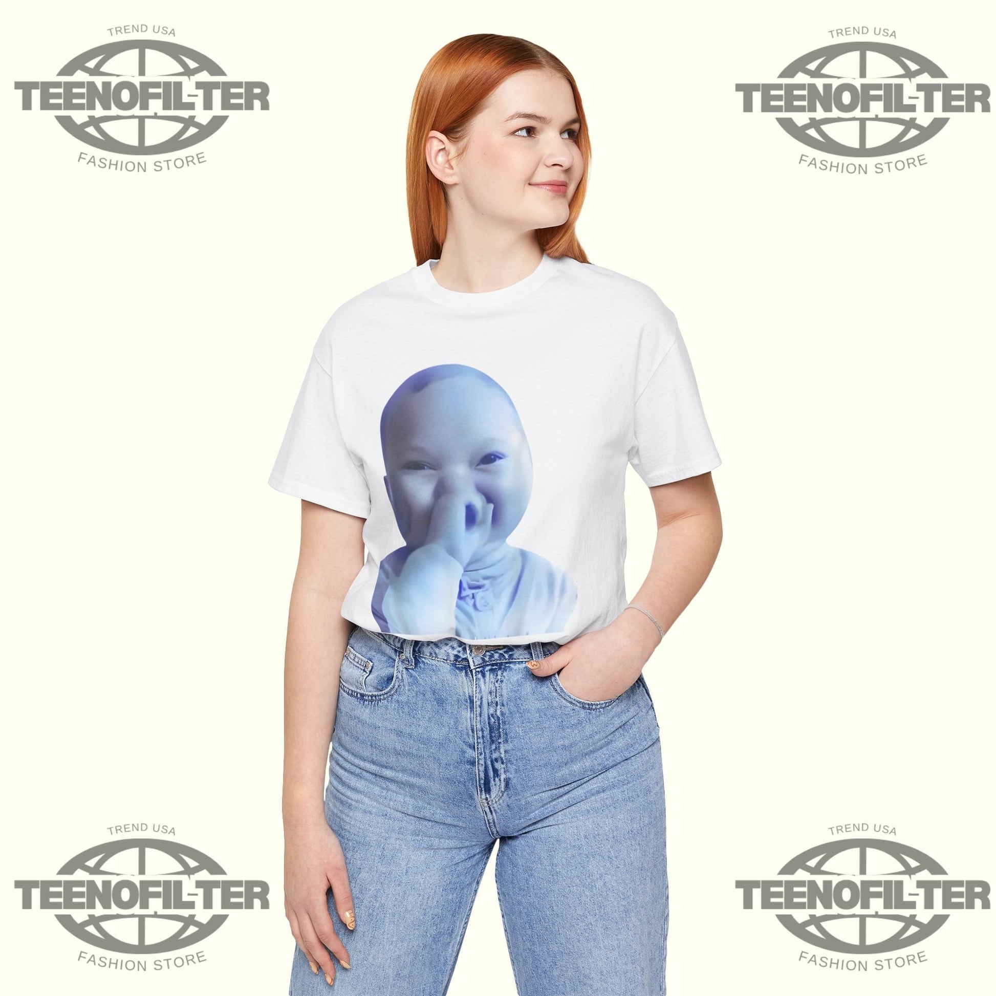 AI Baby Holding Laugh Meme Viral Trend T-Shirt Printify