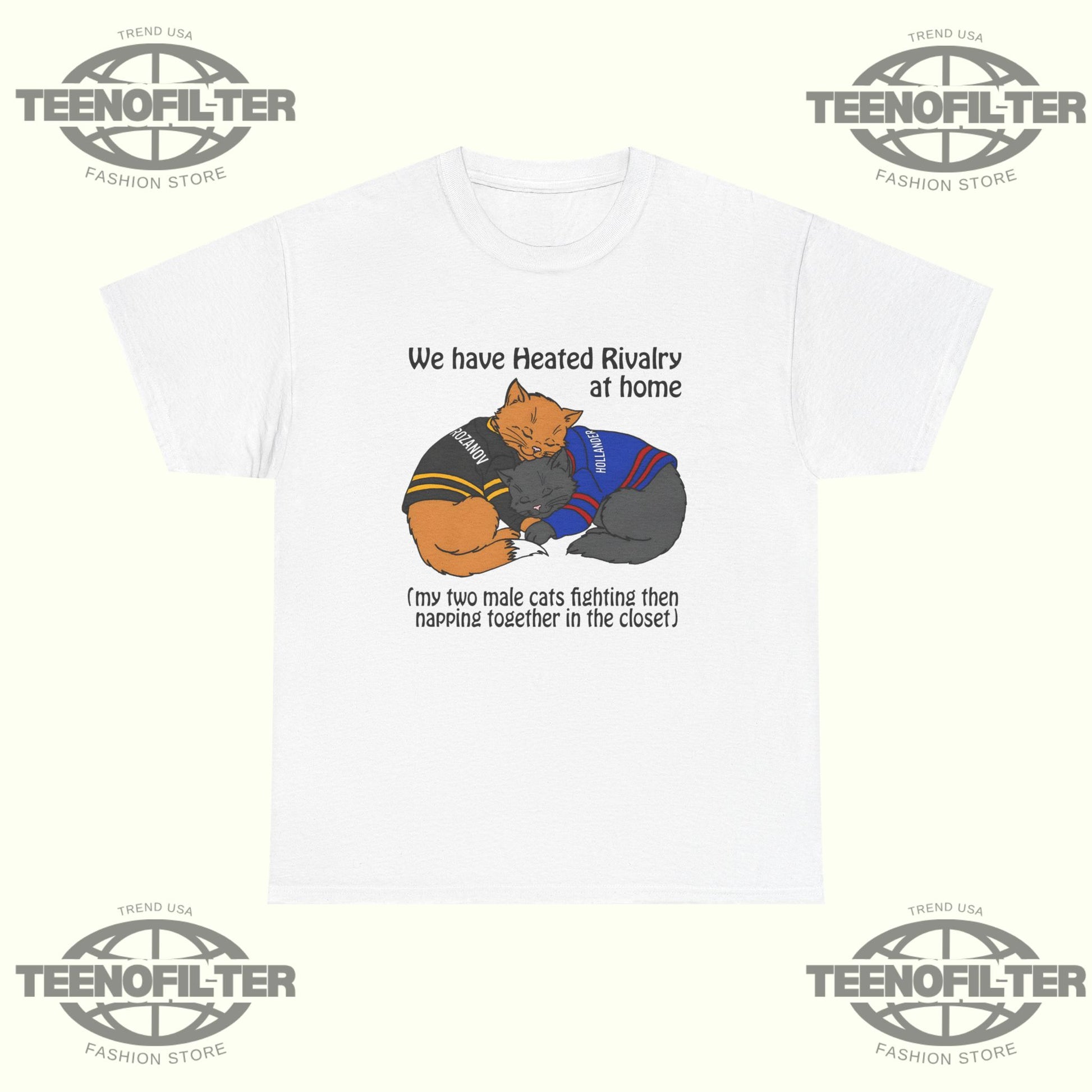 We Have Heated Rivalry At Home My Two Male Cats Fighting Then Napping Together In The Closet T-shirt - Tee No Filter