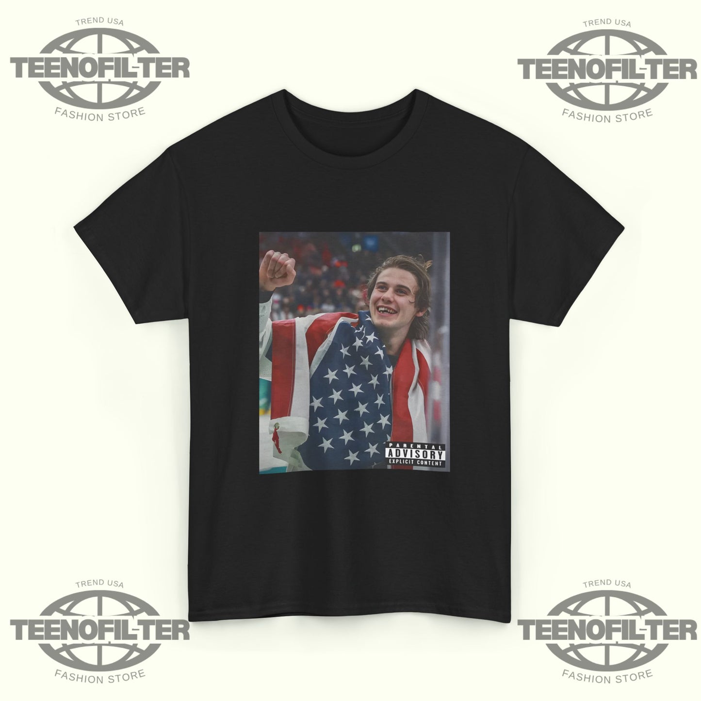 USA Champions Jack Hughes Victory Flag T-Shirt - Tee No Filter