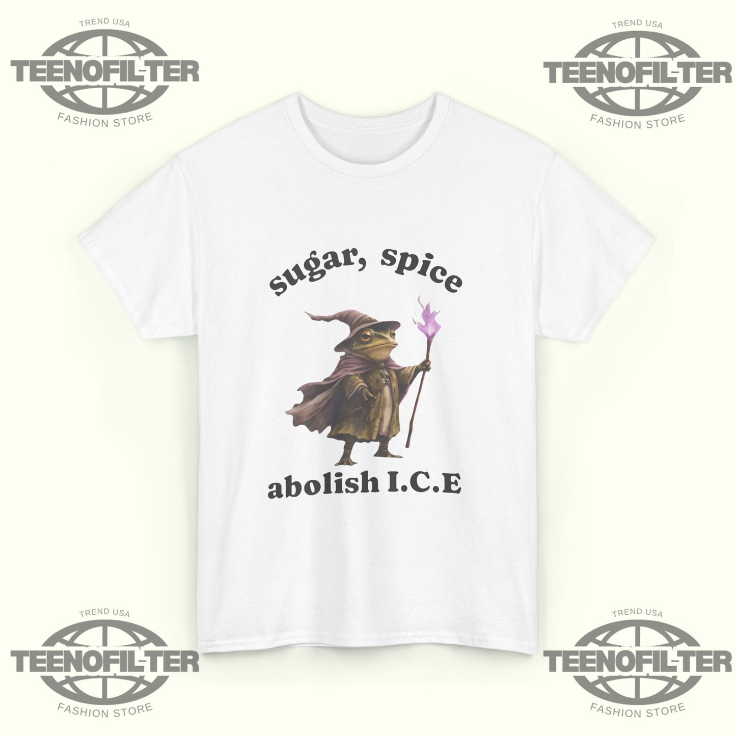 Wizard Frog Sugar & Spice Abolish ICE 2026 T-Shirt — Magical Meme Resistance Streetwear - Tee No Filter