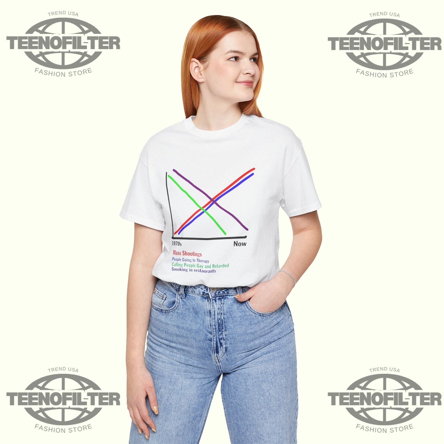 1970s vs Now Graph T-shirt Printify
