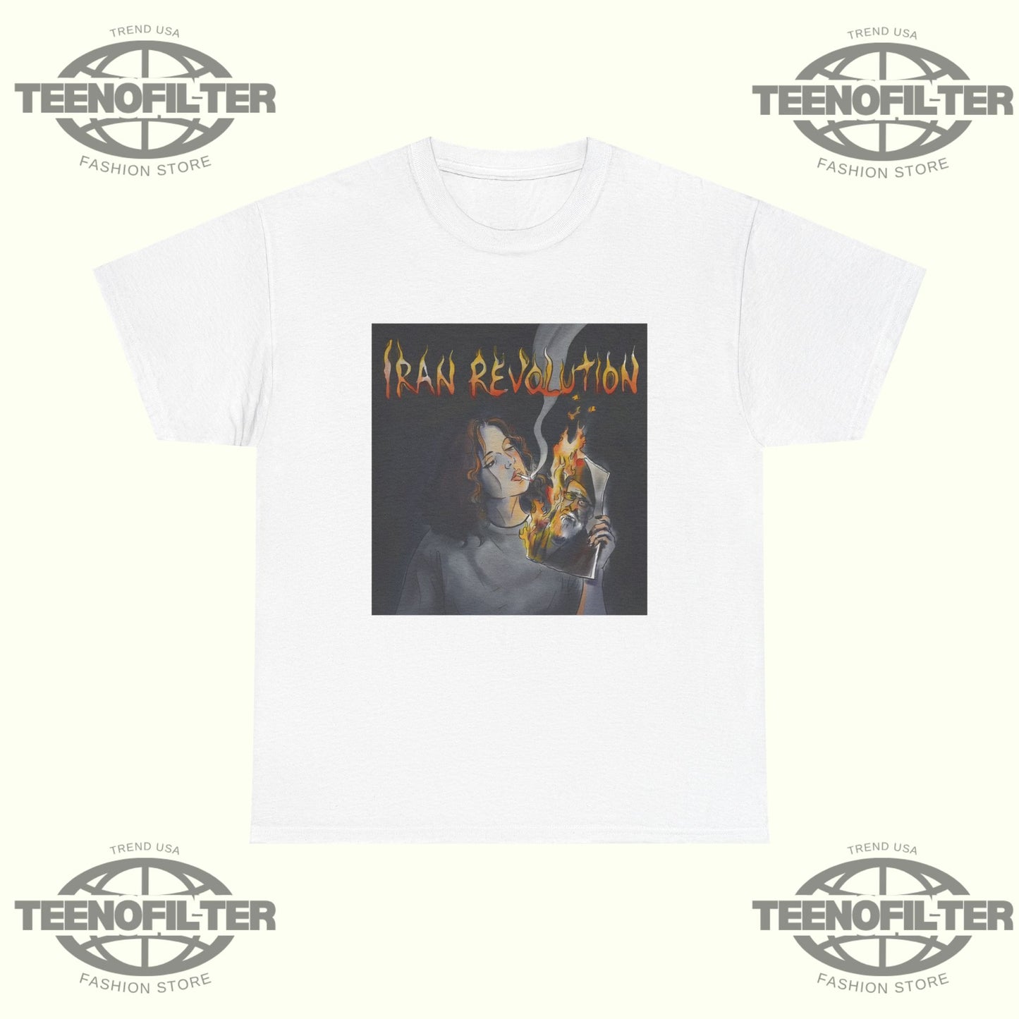 Iranian Lady Burning Khamenei Photo T-Shirt – Viral Protest Art Tee Inspired by Iran’s Women of Resistance - Tee No Filter