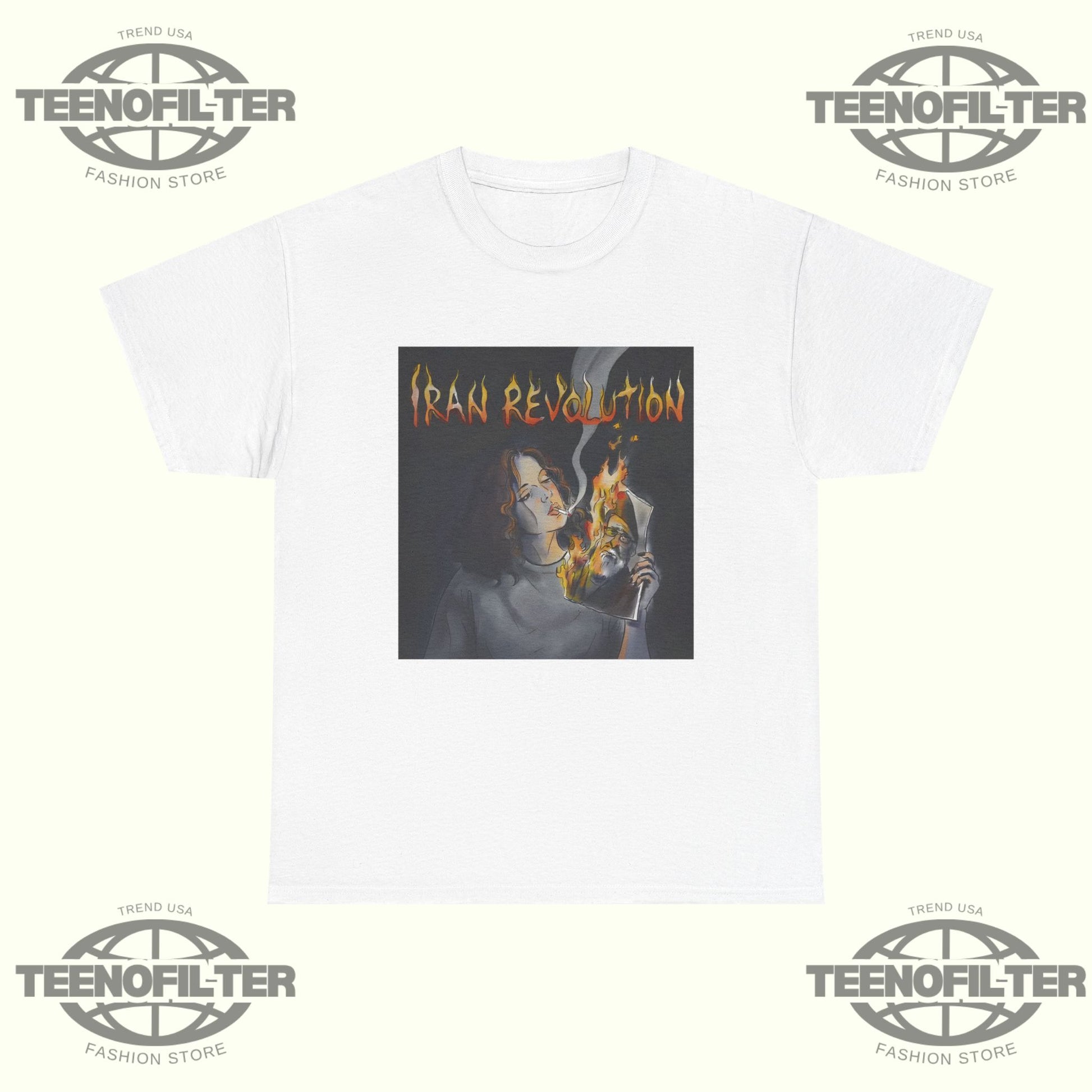 Iranian Lady Burning Khamenei Photo T-Shirt – Viral Protest Art Tee Inspired by Iran’s Women of Resistance - Tee No Filter