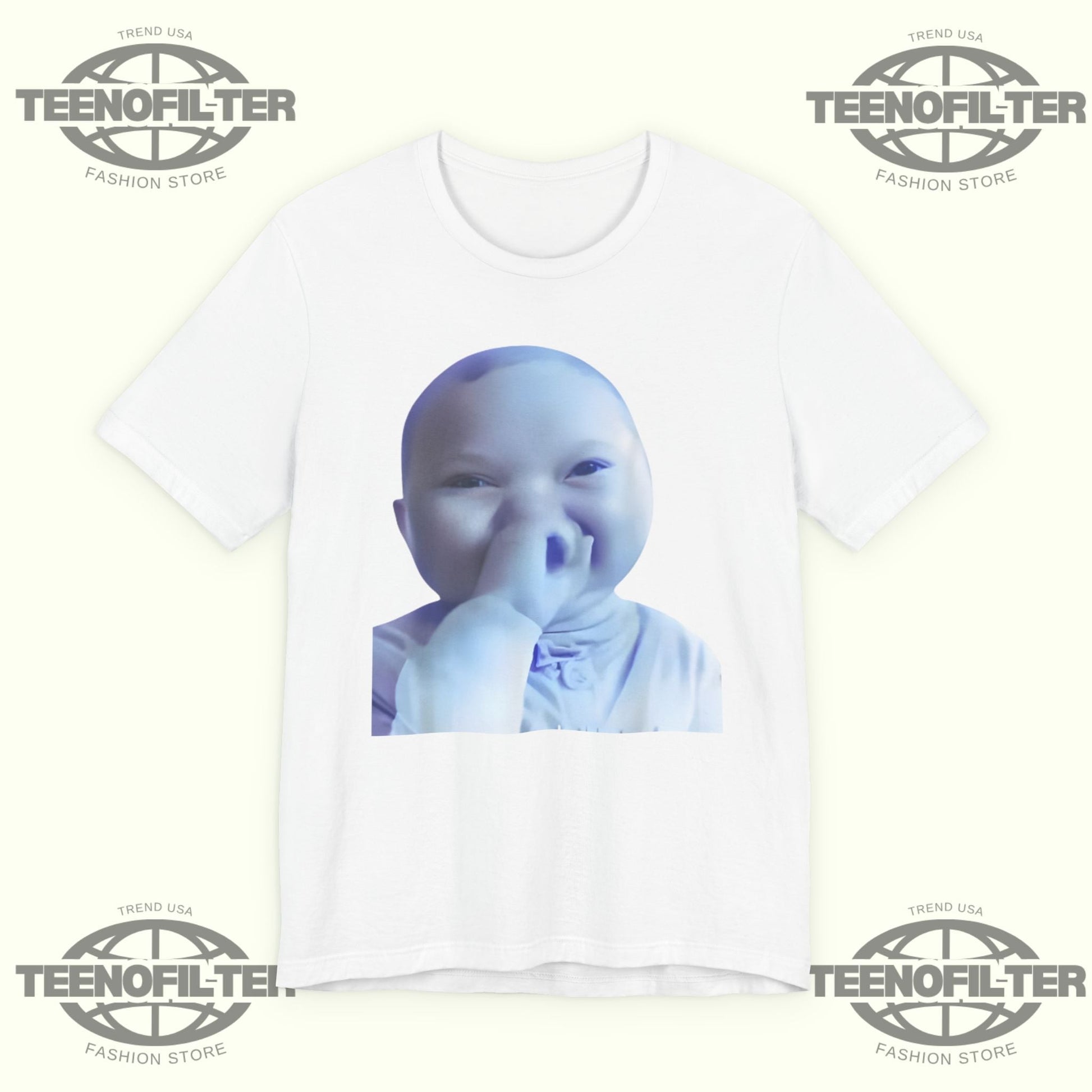 AI Baby Holding Laugh Meme Viral Trend T-Shirt Printify