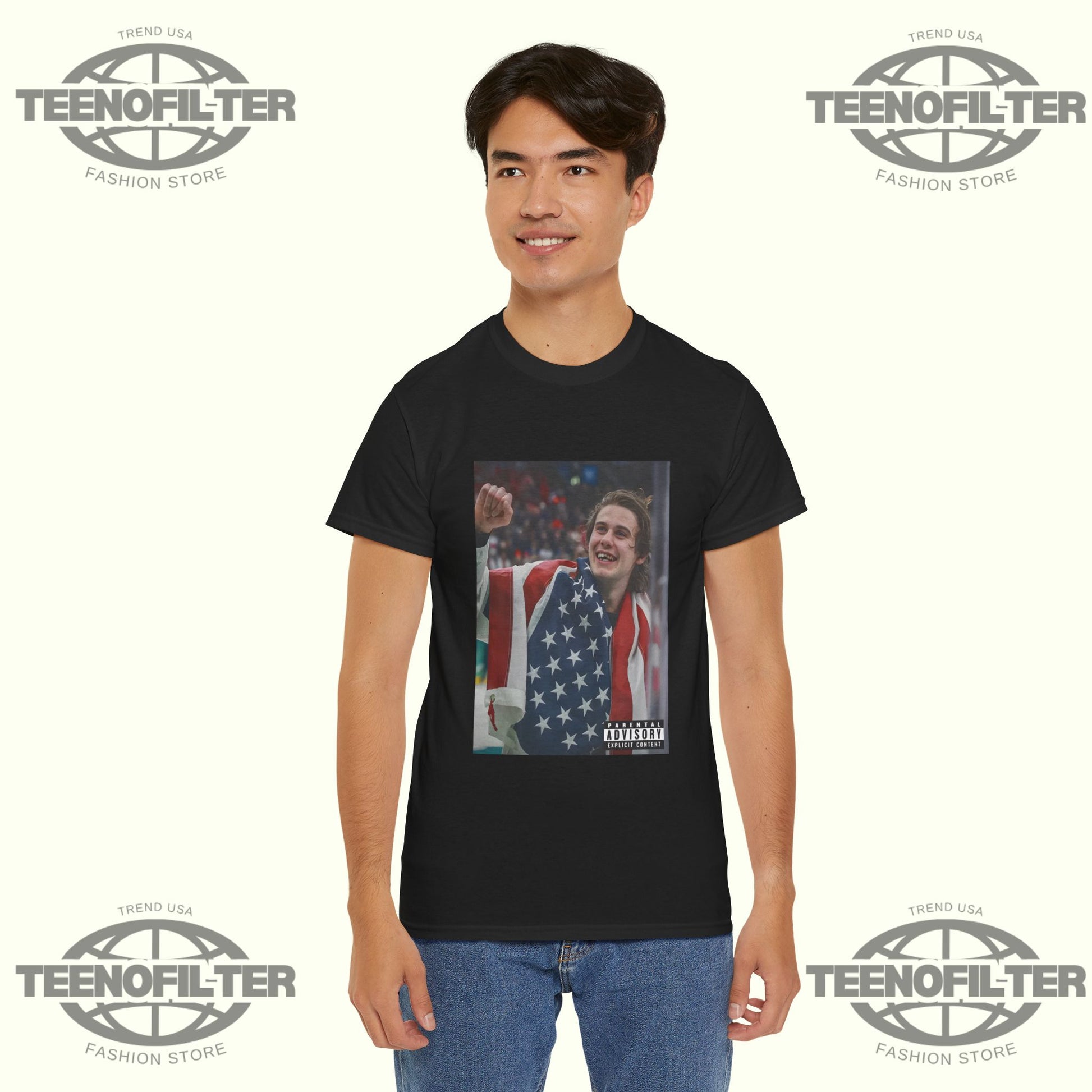 USA Champions Jack Hughes Victory Flag T-Shirt - Tee No Filter
